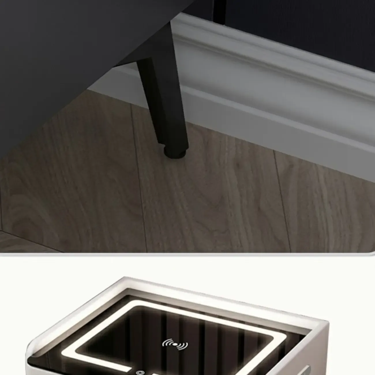 Narrow 3-Drawers Glass Top Wooden Nightstand with Light