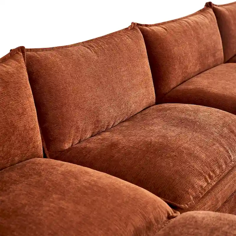 Spacious 142.52 U-Shaped Chenille Sectional Sofa with Double Cushions, Convertible Chaise and Ottomans