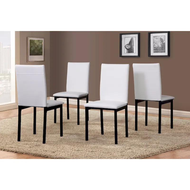 Roundhill Furniture Noyes Faux Leather Seat Metal Frame Black Dining Chairs, Set of 4
