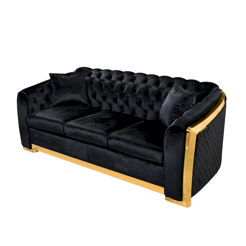 84 Luxury Chesterfield Velvet Sofa with Gold Trim