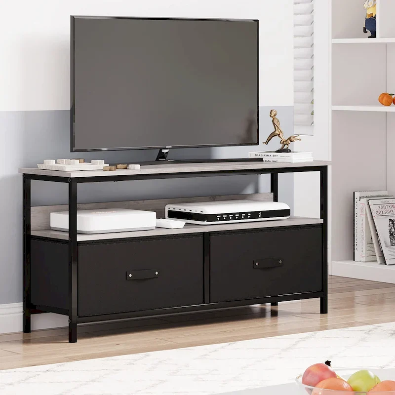 TV Stand with 3 Fabric Drawers & Open Shelves, Fits 55