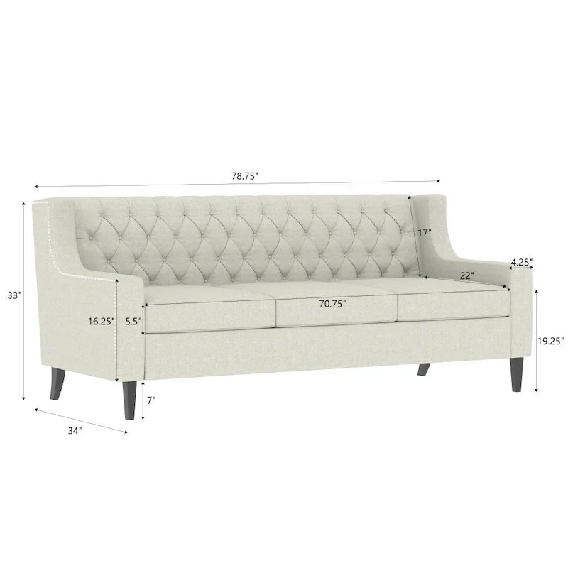 Mid Century Modern Button Tufted Backrest Foam Couches