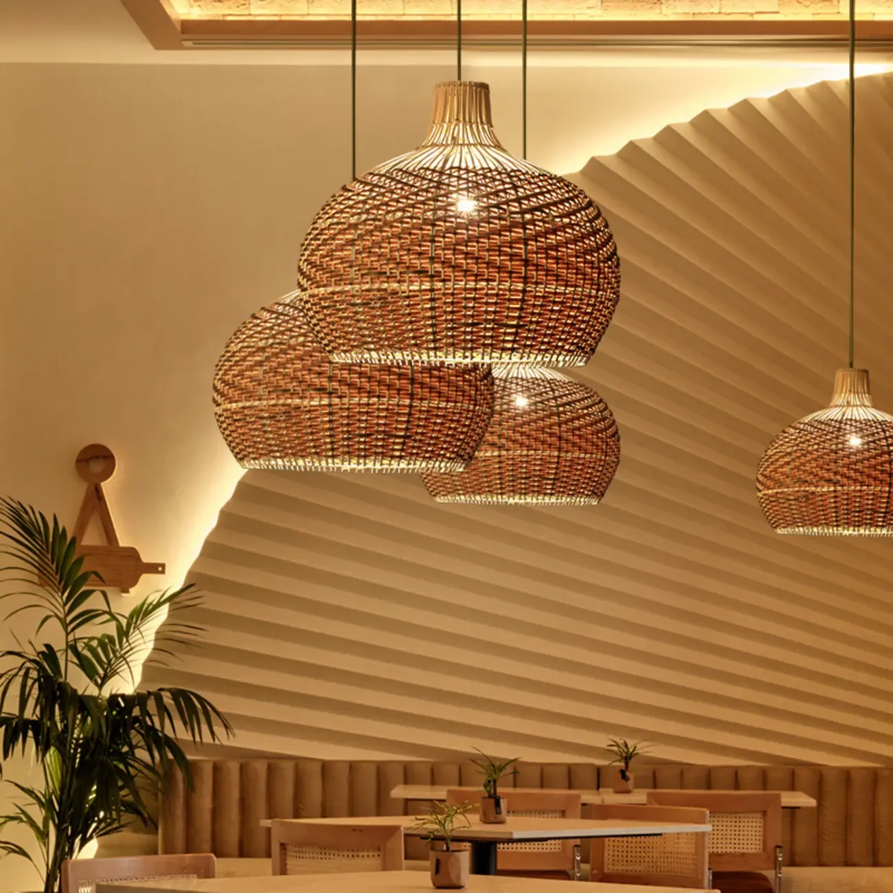 Oriental Rattan Dome Pendant Light Large for Kitchen Dining