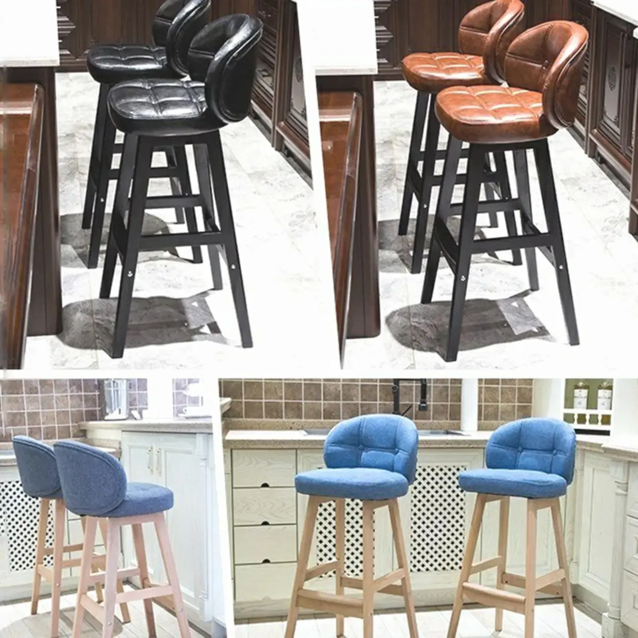 Elegant Low Back Bucket Faux Leather Bar Stool