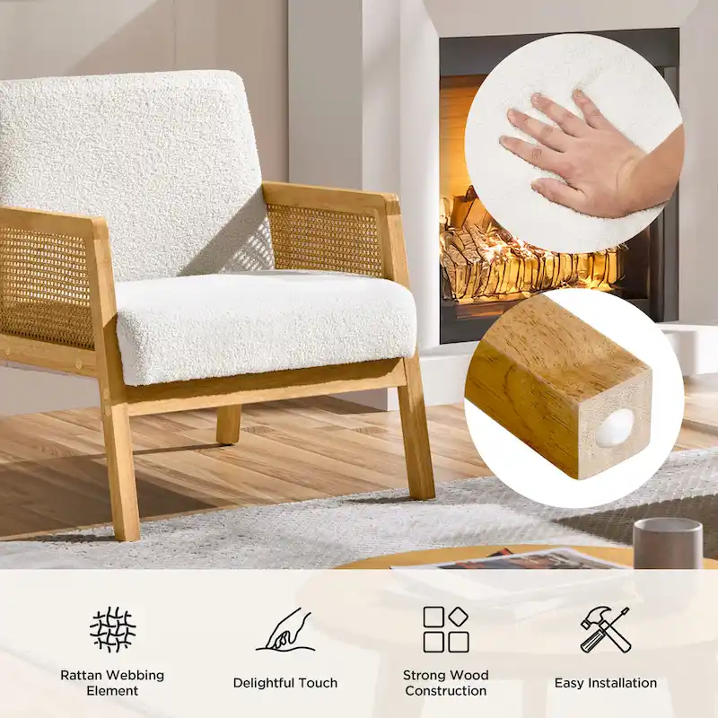 Yaheetech Modern Upholstered Fabric Accent Chair with Rattan Sides - 273031