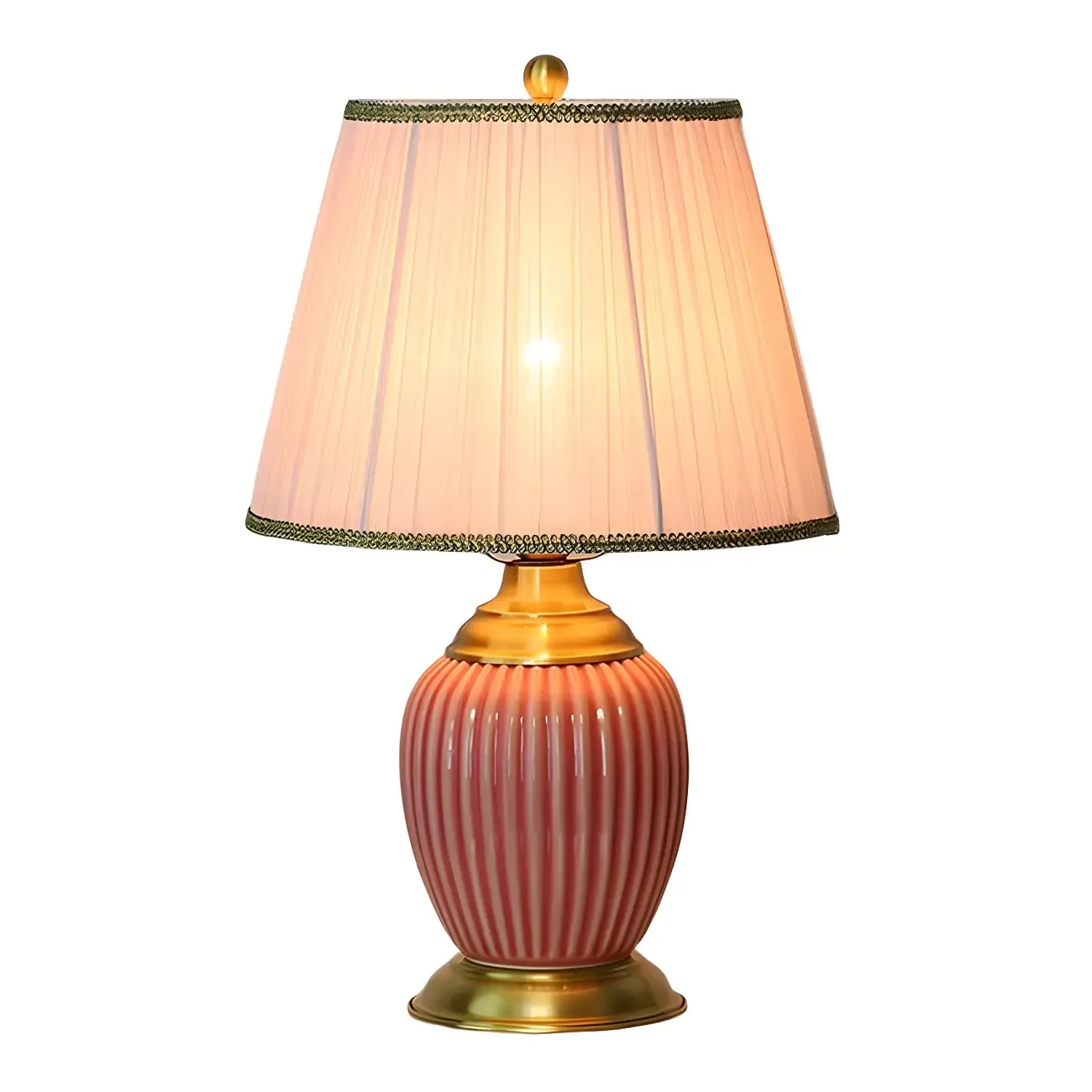 Plug-In Elegant Ceramic LED Table Lamp with Fabric Shade