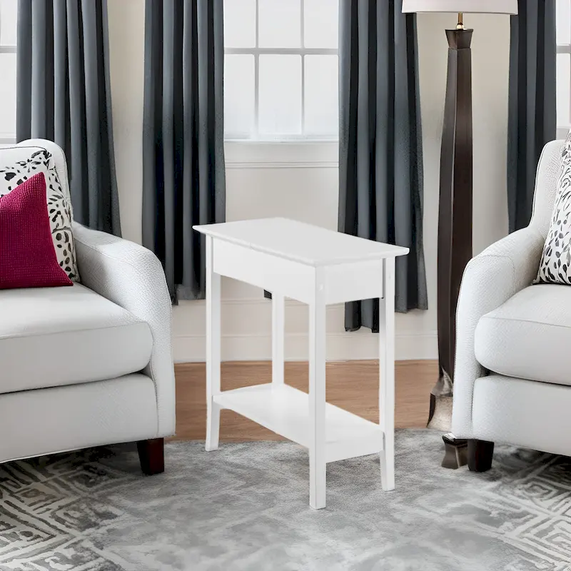 Narrow Flip-Top End Table with Drawer & Shelf, Gray/Black/Espresso/Cream/White/Cherry