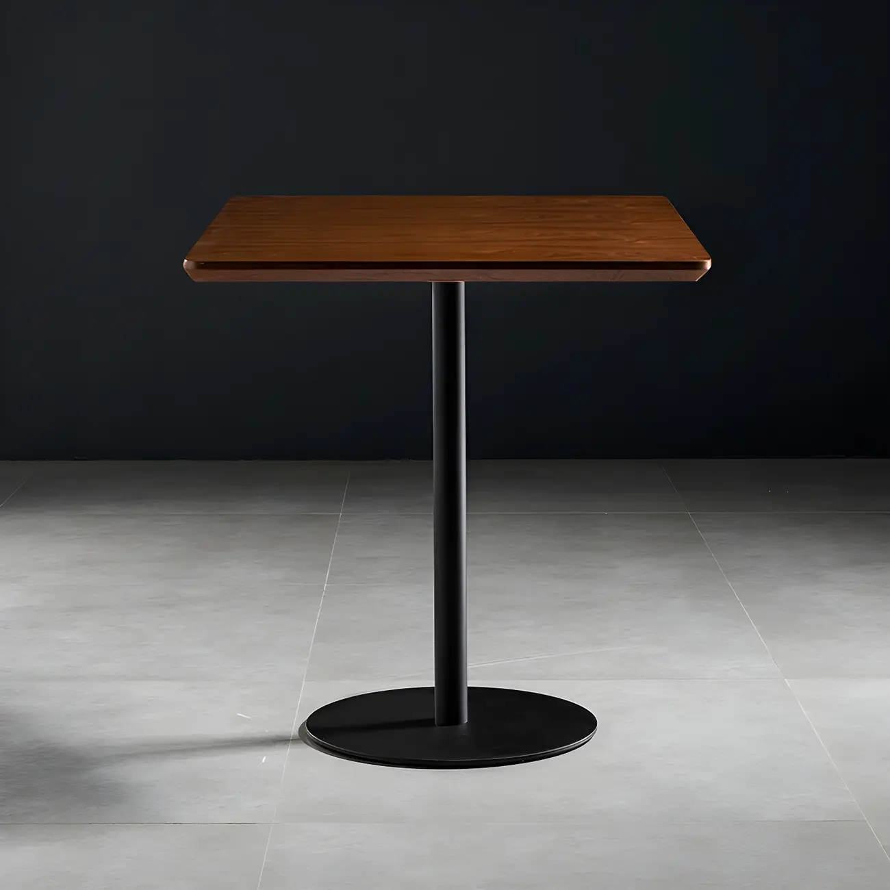 Modern Brown Wood Grain Black Metallic Pedestal Bar Tables