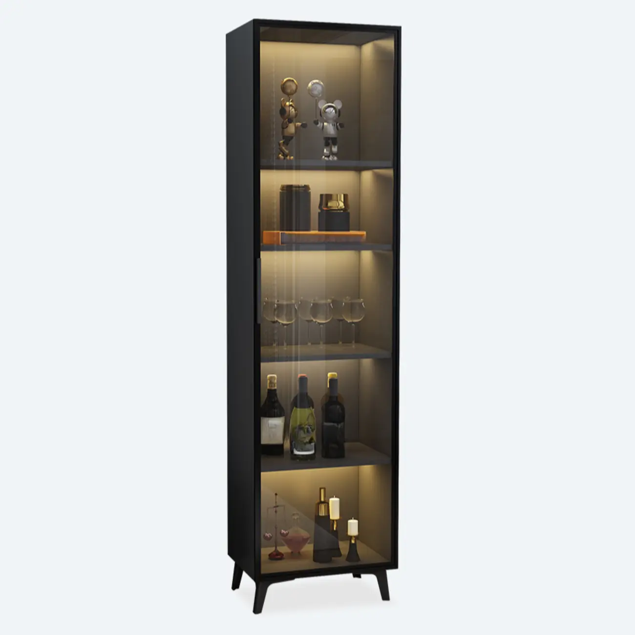 Compact Freestanding Enclosed Wooden Glass Curio Cabinet