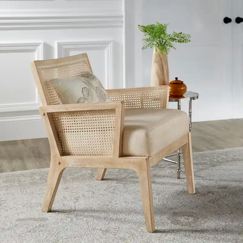 Celann Natural Finish Fabric Cane Accent Chair by iNSPIRE Q Modern