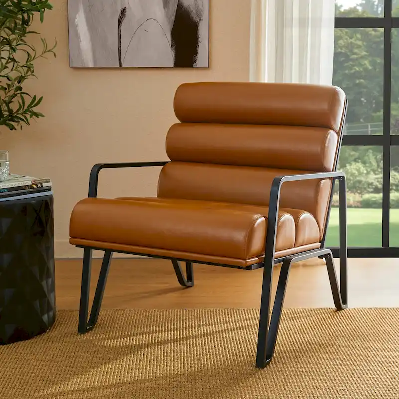 26.75W Modern Comfy PU Leather Accent Chair with Metal Frame