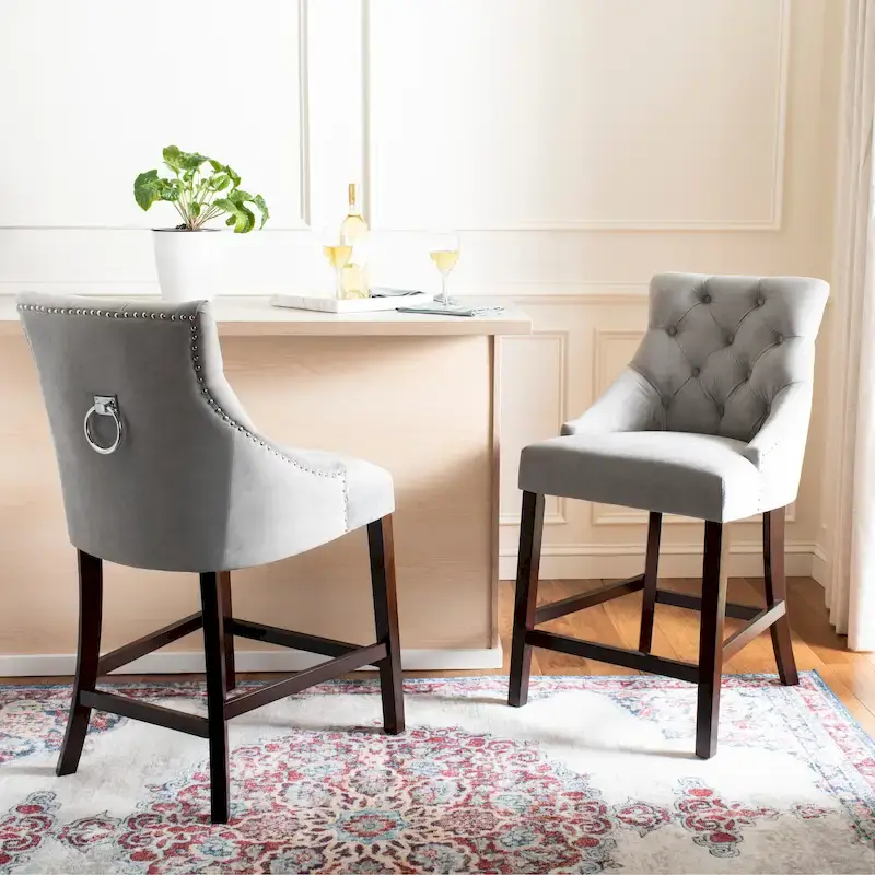 SAFAVIEH Dottie 26-inch Tufted Wing Back Counter Stool - Grey / Espresso (Set of 2) - 22.5  x 25  x 41  - 22.5  x 25  x 41