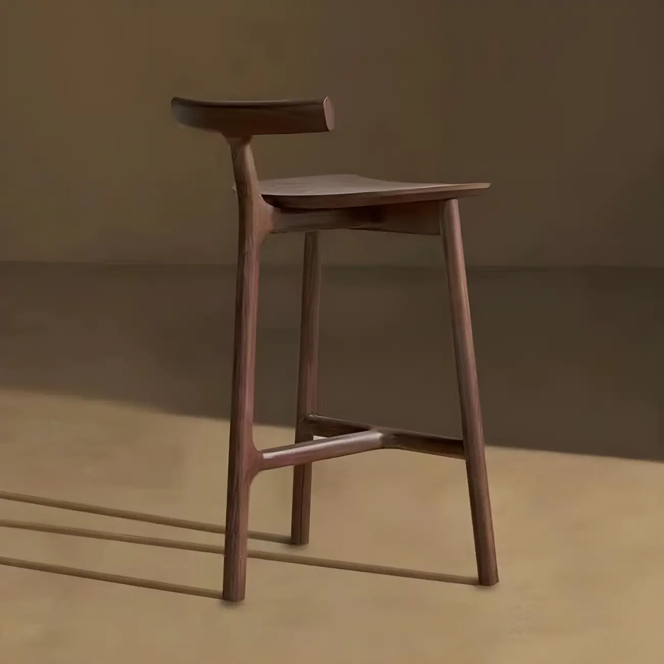 Natural Tripod Ash Wood Fabric Armless Bar Stool