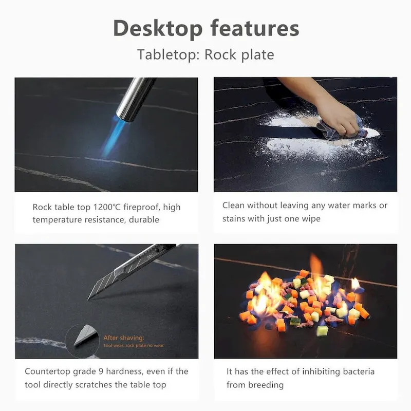 70.8 inch rectangular white kitchen dining table, with a sintered stone marble tabletop, metal legs