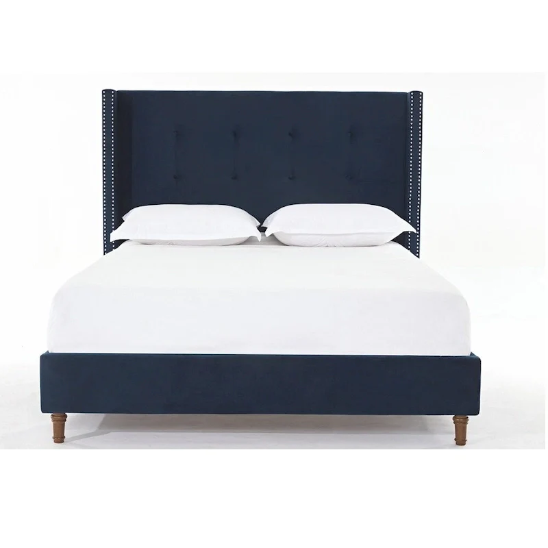 Velvet Upholstered Queen Bed - Wingback with Nailhead Trim
