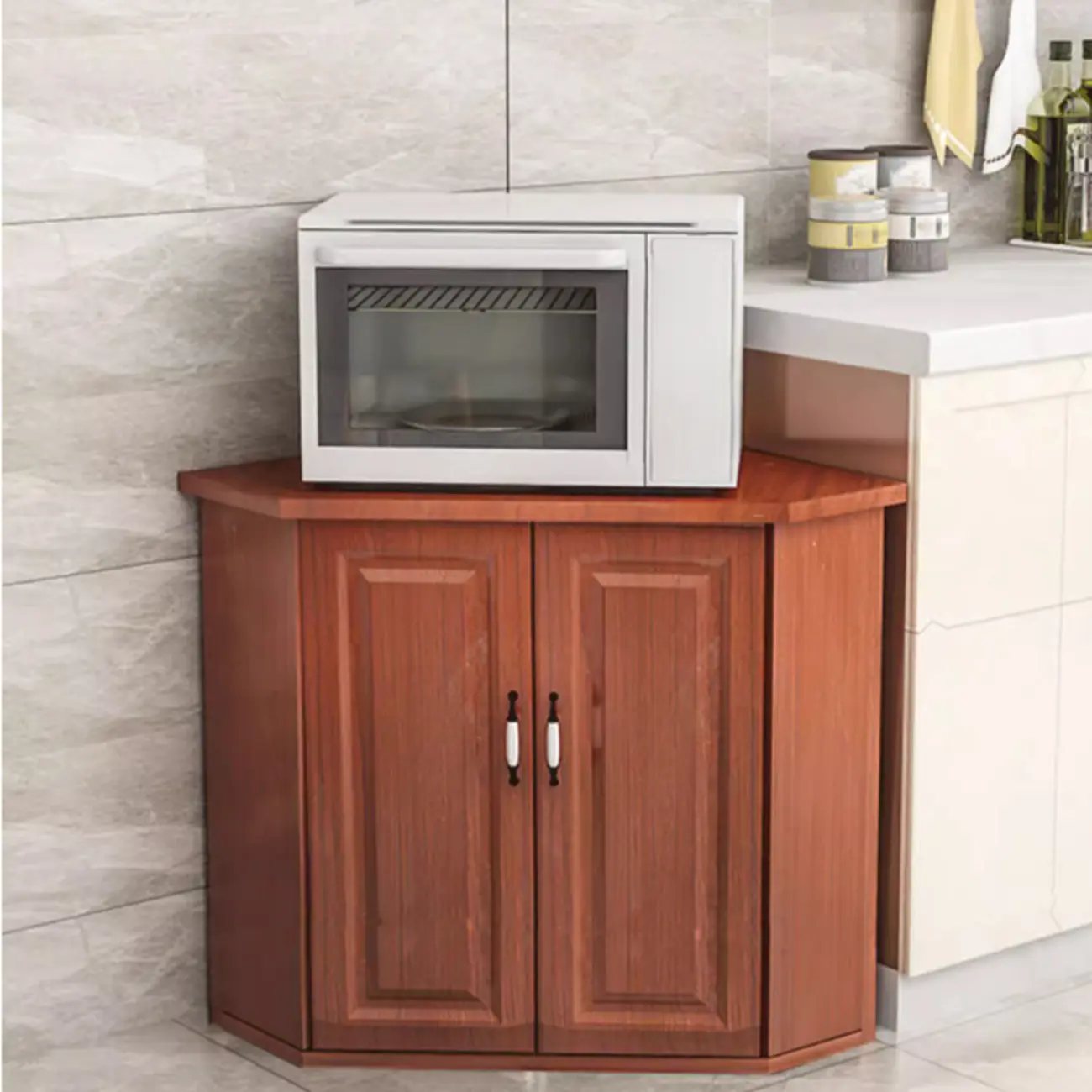 Modern White Manufactured Wood Storage Corner Cabinet