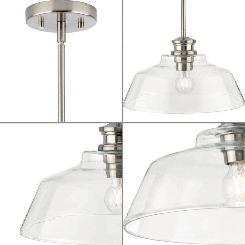Singleton Collection 1-Light 14 in. Brushed Nickel Medium Pendant Light with Clear Glass Shade