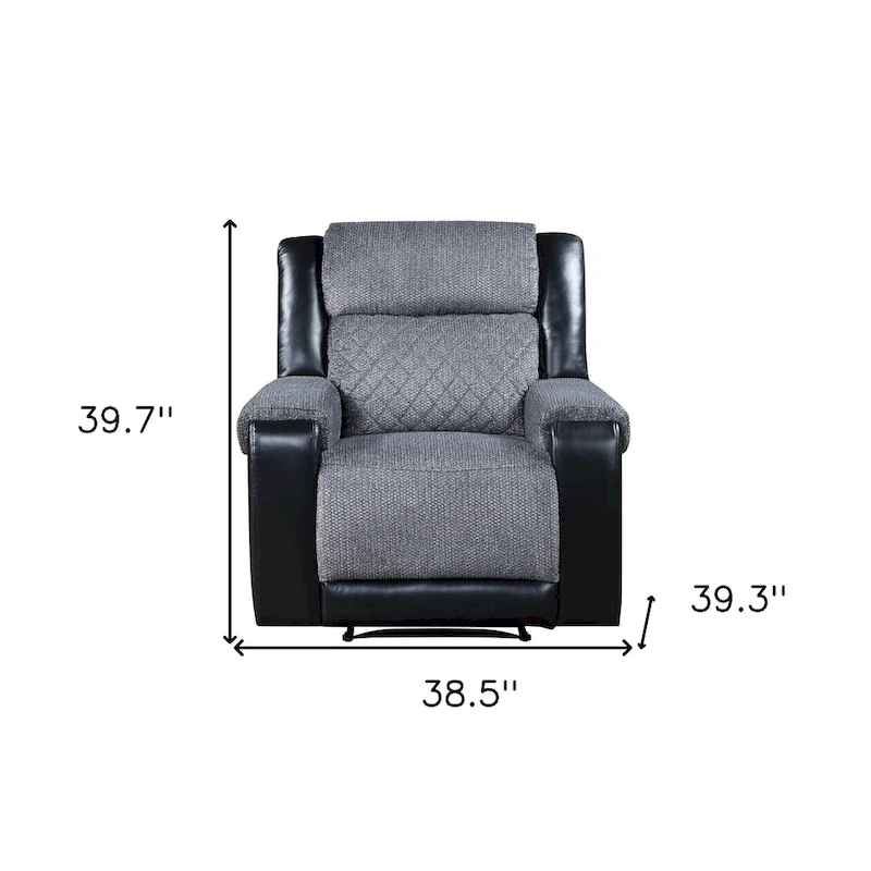 HomeRoots 39 Black And Gray Faux Leather And Fabric Manual Recliner