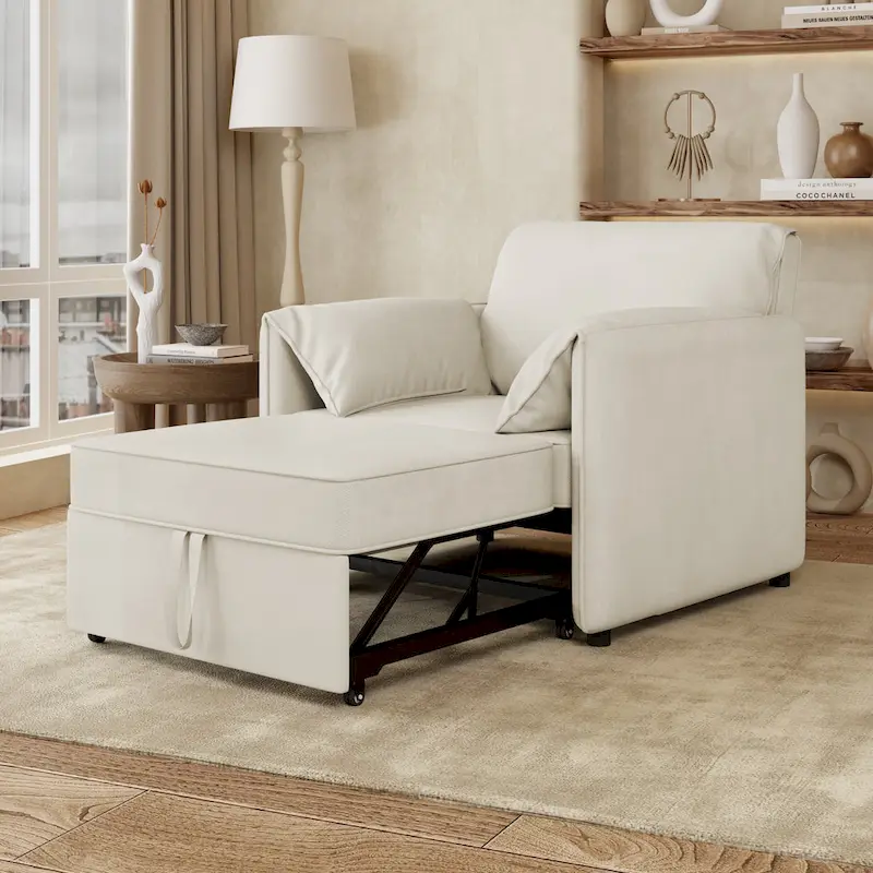 Roomfitters Convertible Sofa Bed, 3 in 1 Sleeper Chair with Adjustable Backrest and Thick Cushions, Linen Frame