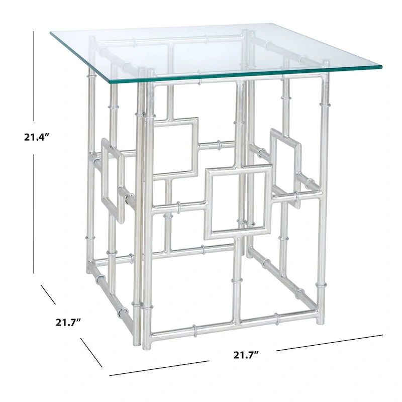 SAFAVIEH Treasures Dragojla Silver/ Glass Top Accent Table - 21.7 x 21.7 x 21.4 - 22Wx22Dx21H