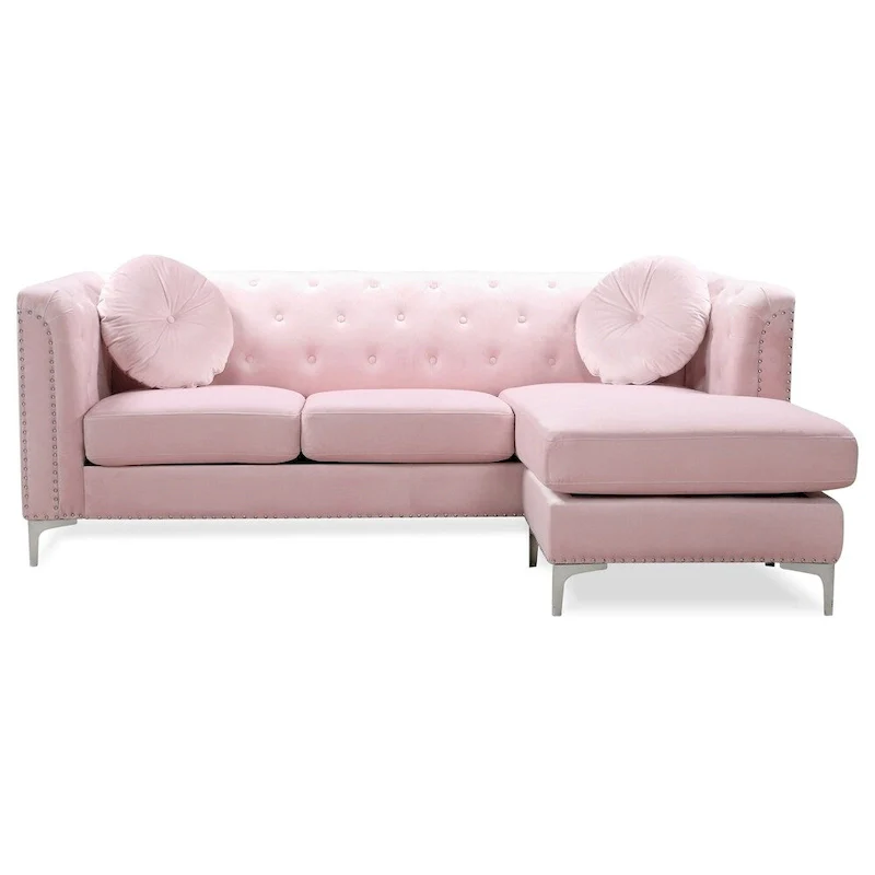 Pompano Velvet Button Tufted Sofa with Chaise