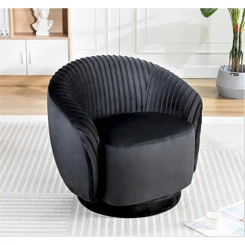 Modern Barrel Swivel Chair with Plush Velvet Upholstery and Smooth 360 Rotation Round Accent One-Seater Sofa