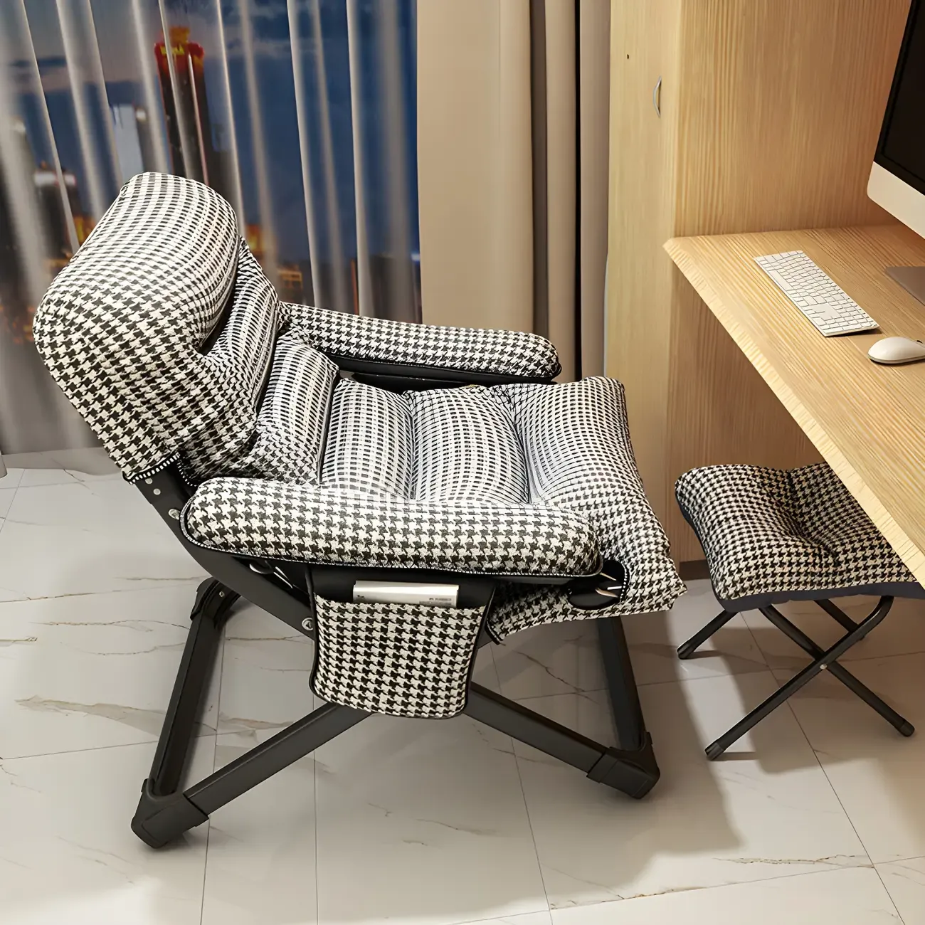 Houndstooth Modern Fabric Rocker Recliner Chair with Storage