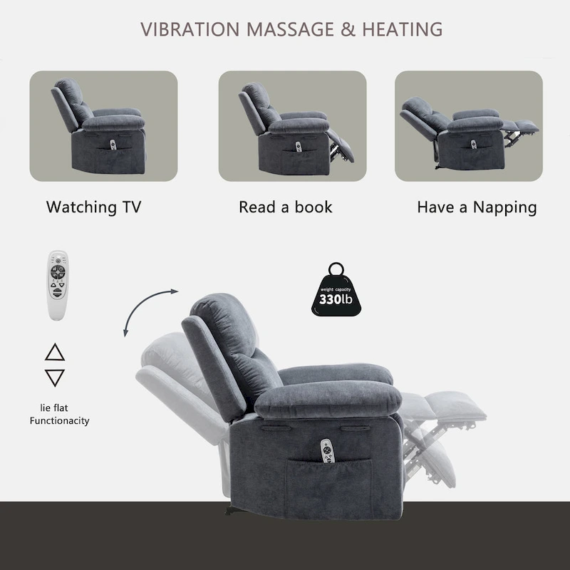 Velvet Adjustable Massage Function Power Recliner Chair with Heating System