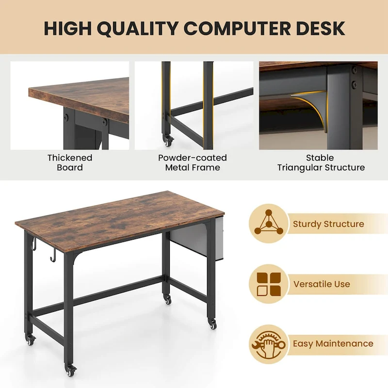 Costway 1/2/4 PCS Rolling Computer Desk Metal Frame PC Laptop Table