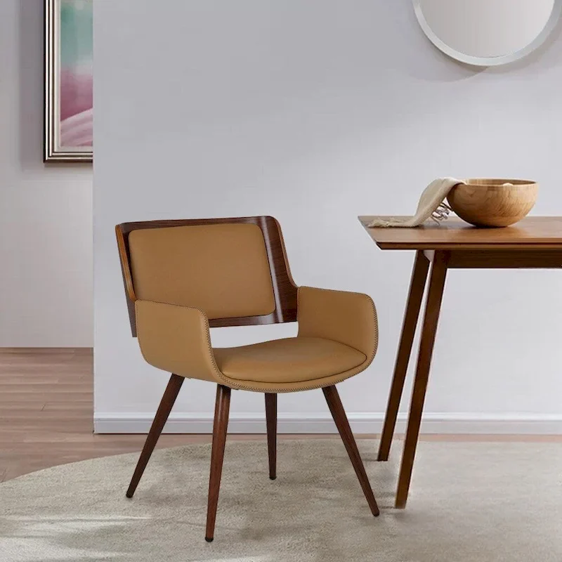 Faux Leather Mid-Century Dining Chair with Metal Legs