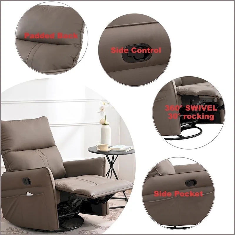 Modern PU Leather Rocker Seating Glider Swivel Recliner Chair