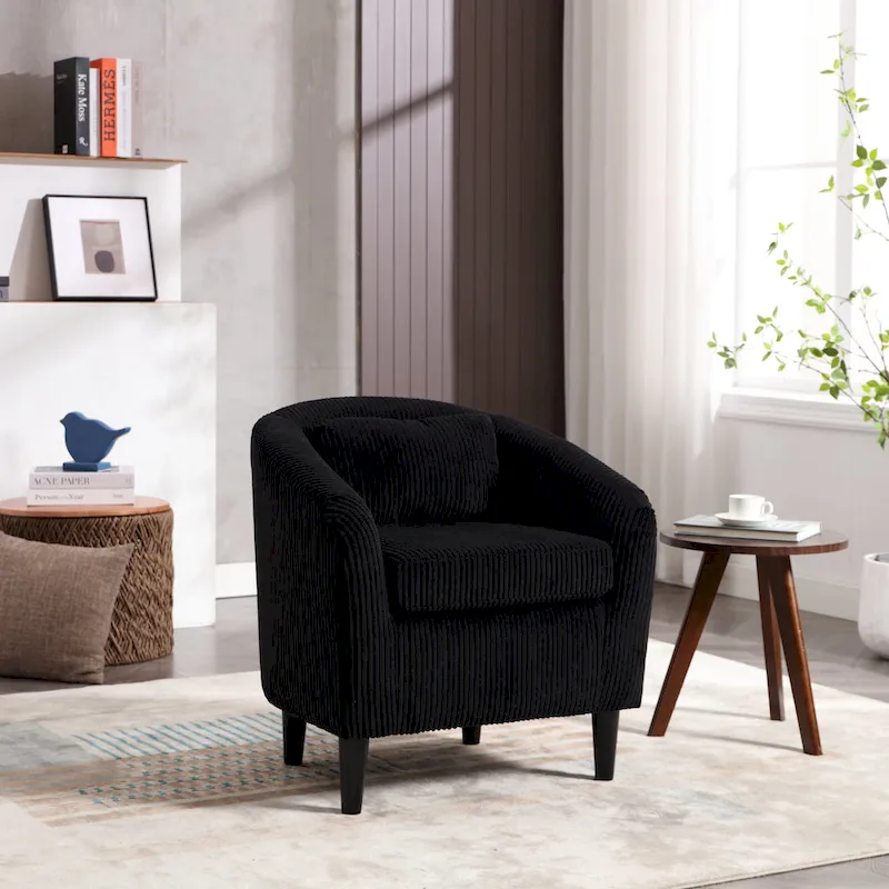 Modern 24.8 Upholstered Barrel Chair with Wood Legs and Pillows for Living Room