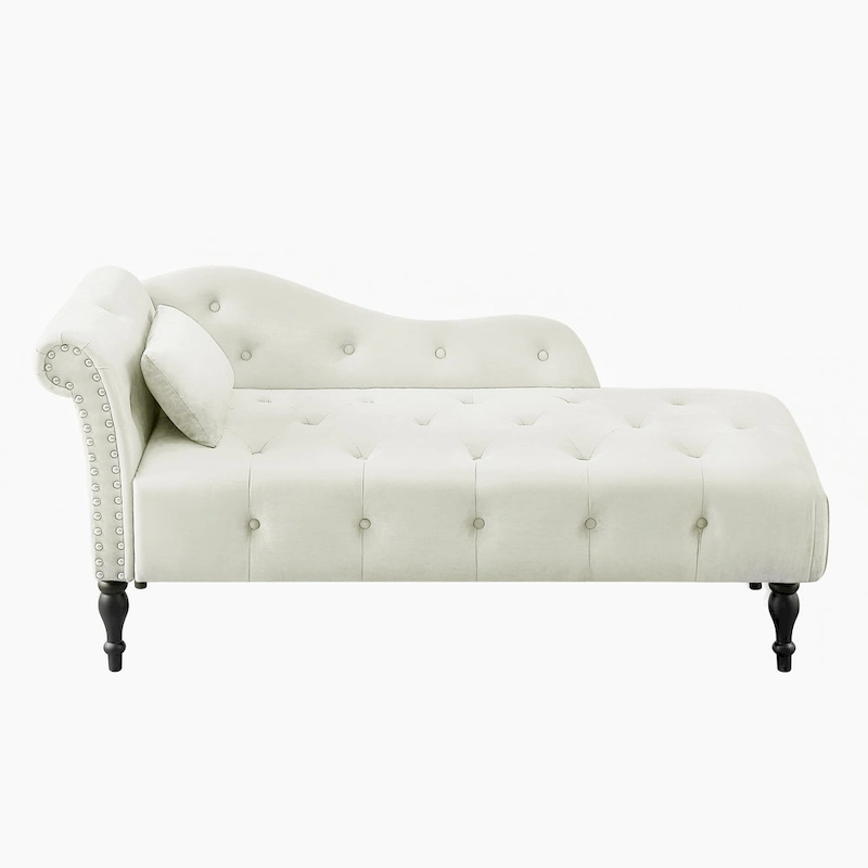Modern 60.6  Velvet Upholstered Buttons Tufted Chaise Lounge Chair with Solid Wood Legs and Nailheads