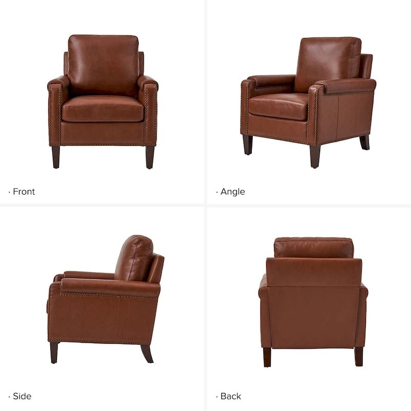 Kunz Transitional Genuine Leather Armchair with Removable Cushion and Nailhead Trims Set of 2 by HULALA HOME