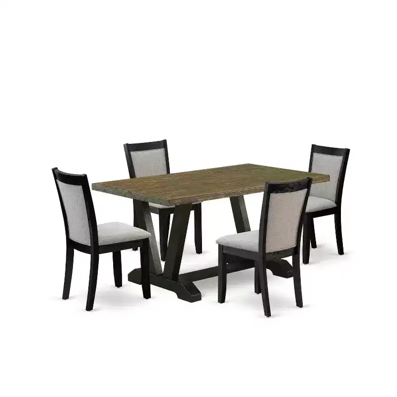 HomeStock 5-Piece Distressed Jacobean Finish Solid Wood Top Dining table with 4 Chairs