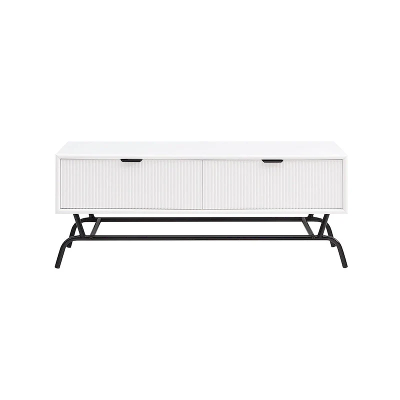 DH BASIC 2-Piece Modern Coffee Table and End Table Set with 3D Wave Accented Drawers by Denhour