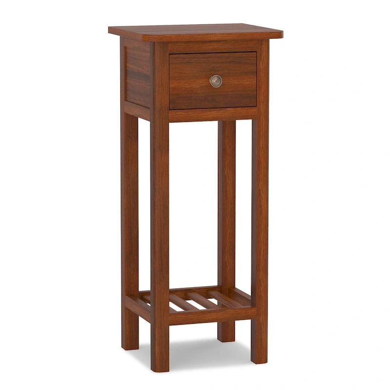 2 Tier Narrow Side Table Wood Slim End Table Nightstand with Drawer