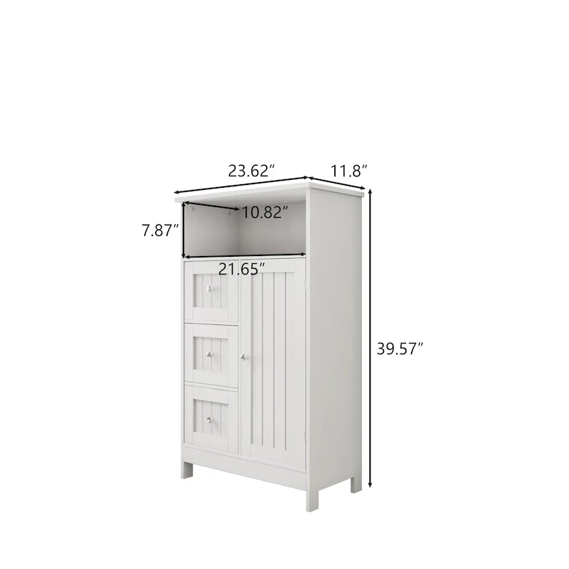 Beige Storage Cabinet with 3 Drawers and 1 Door