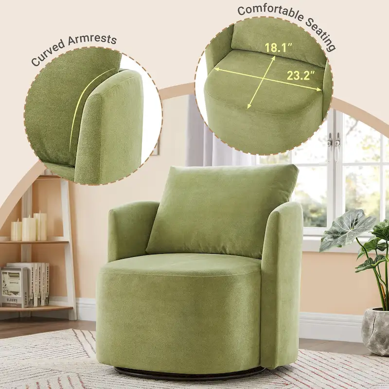 360 Swivel Chair, 29.9 Accent Barrel Armchair, Upholstered Swivel Sofa Chair with Curved Design