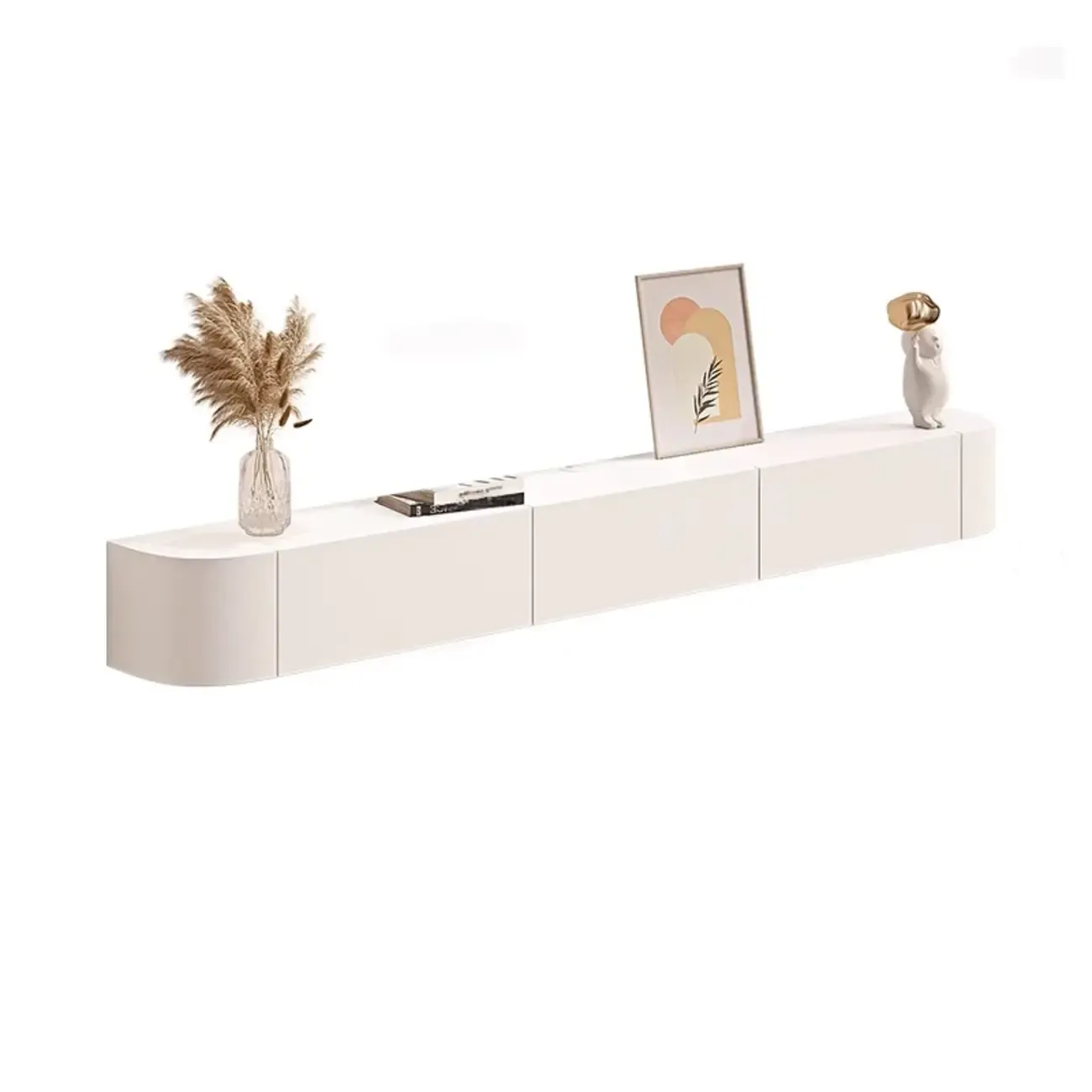 55 White Rubberwood Floating TV Stand with Cable Management