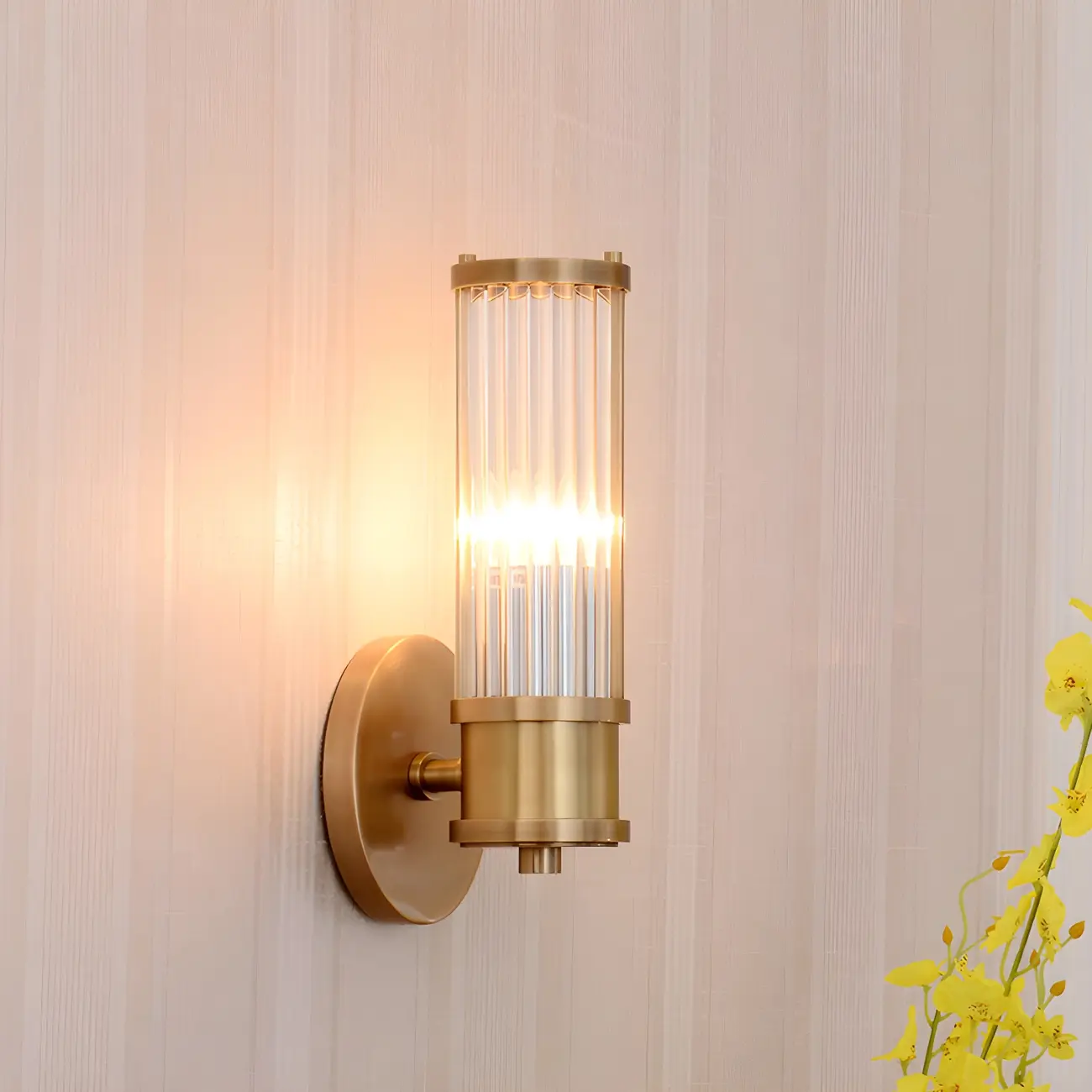 Stylish Gold Tube Vanity Light with Glass Shade for Bathroom