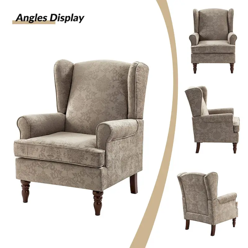 Epimethis Traditional Fabric Accent Wingback Armchair with Turned Legs by HULALA HOME