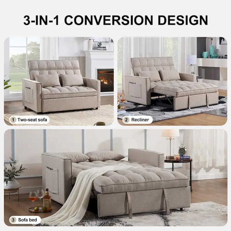 Modern 76.5 Length Pull Out Tufted Convertible Loveseat Upholstery Reclining Sleeper Sofa Bed