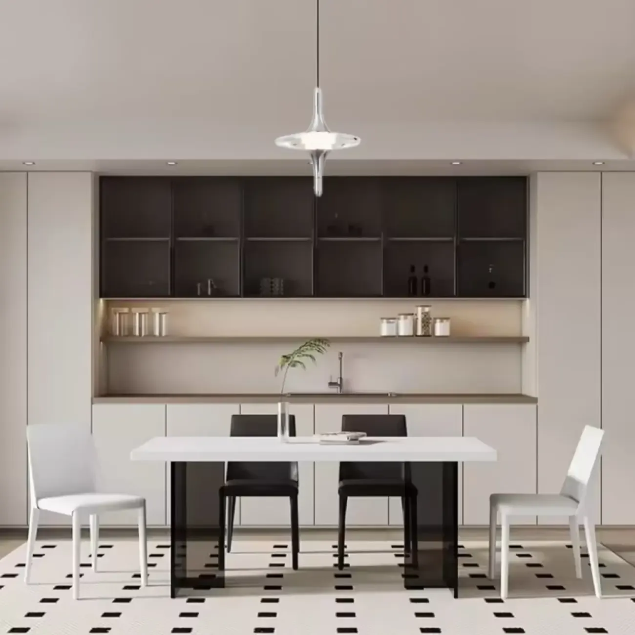 Modern Silver Metal Geometric Crystal Pendant Light