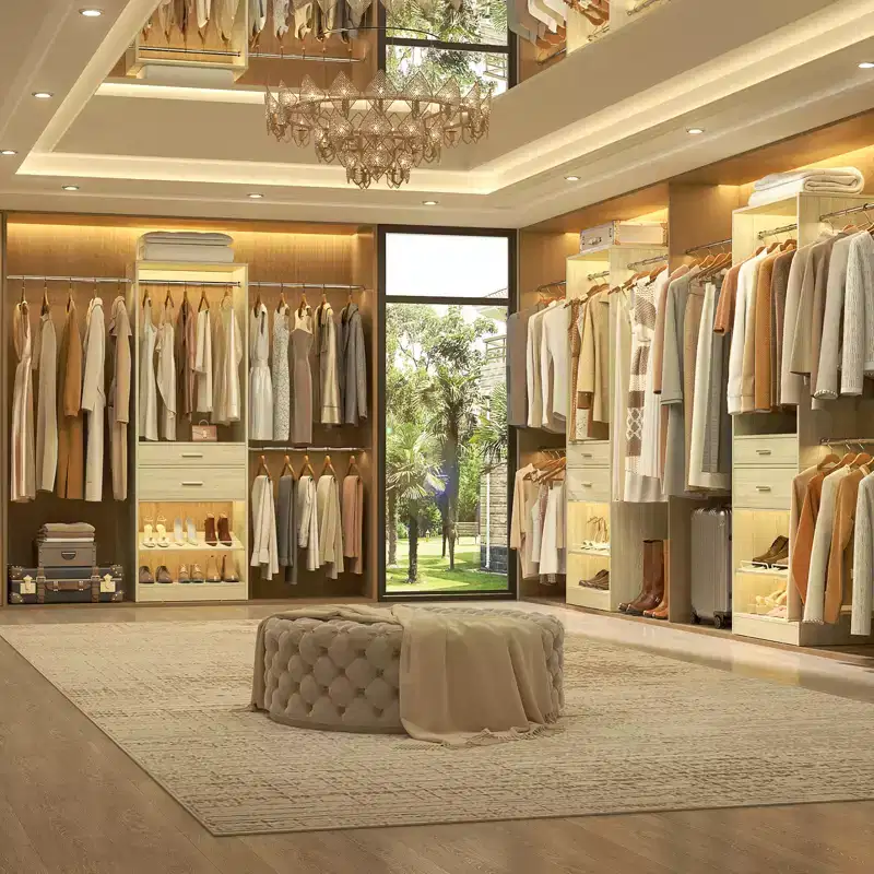 Besiost Closet System with 2 Wooden Drawers and Adjustable Shoes Rack