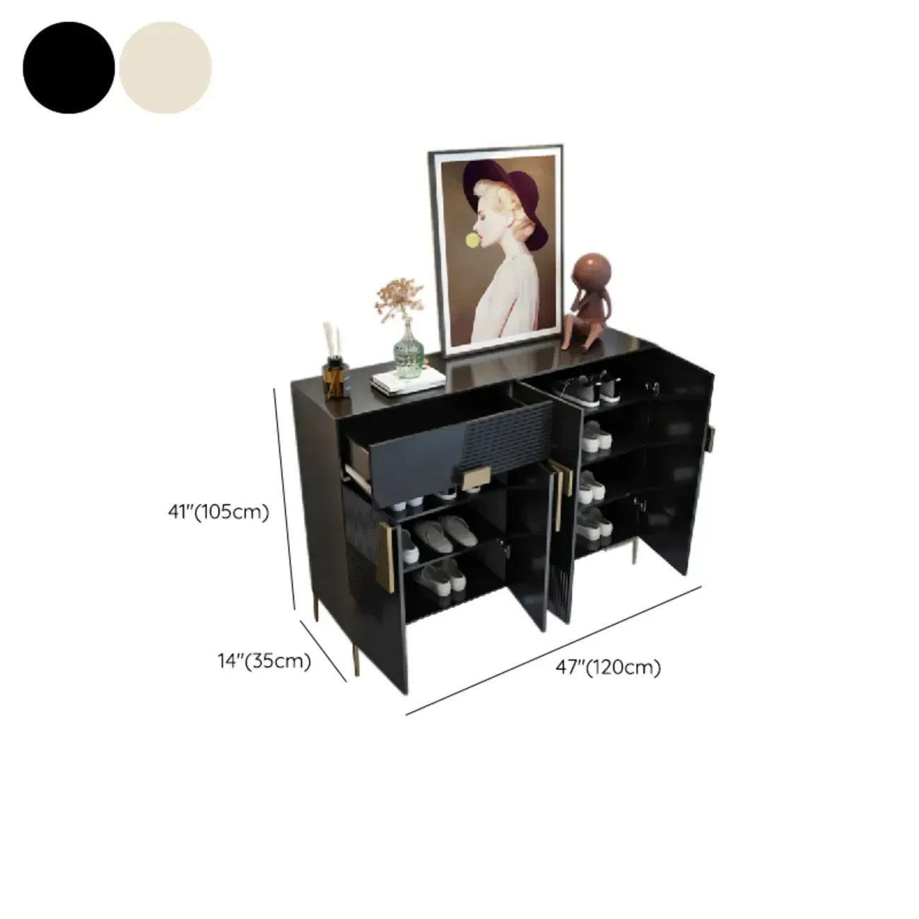 Elegant Fluted Entryway Shoe Cabinet with Drawer