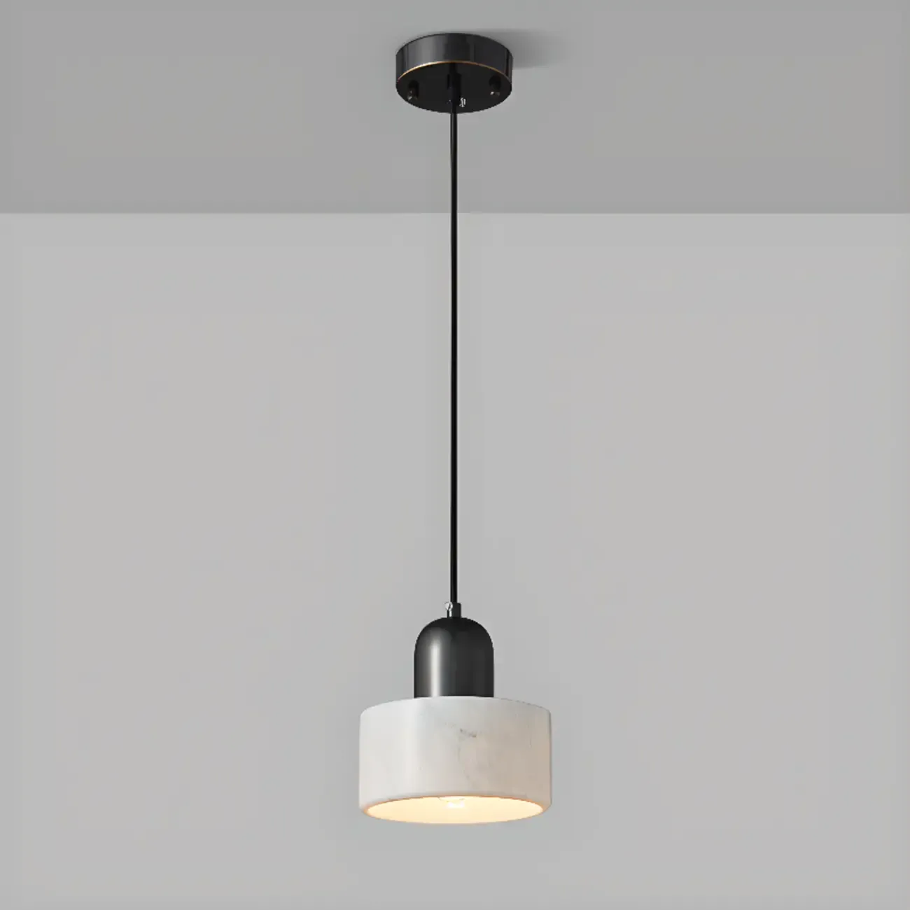 Modern Green Stone Cylinder Black Hanging Pendant Light
