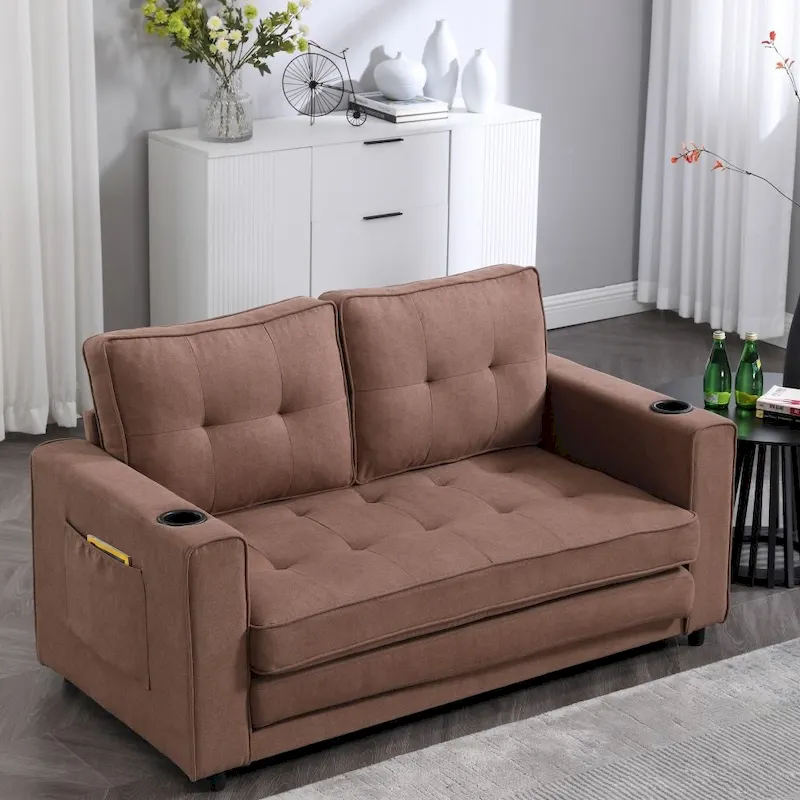Foldable Tufted Loveseat with Pull Out Convertible Sleeper Couch Bed