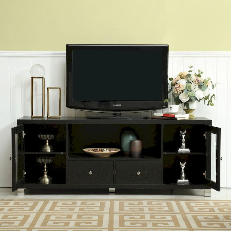 Black 2 Drawers 60-in TV Stand for TVs
