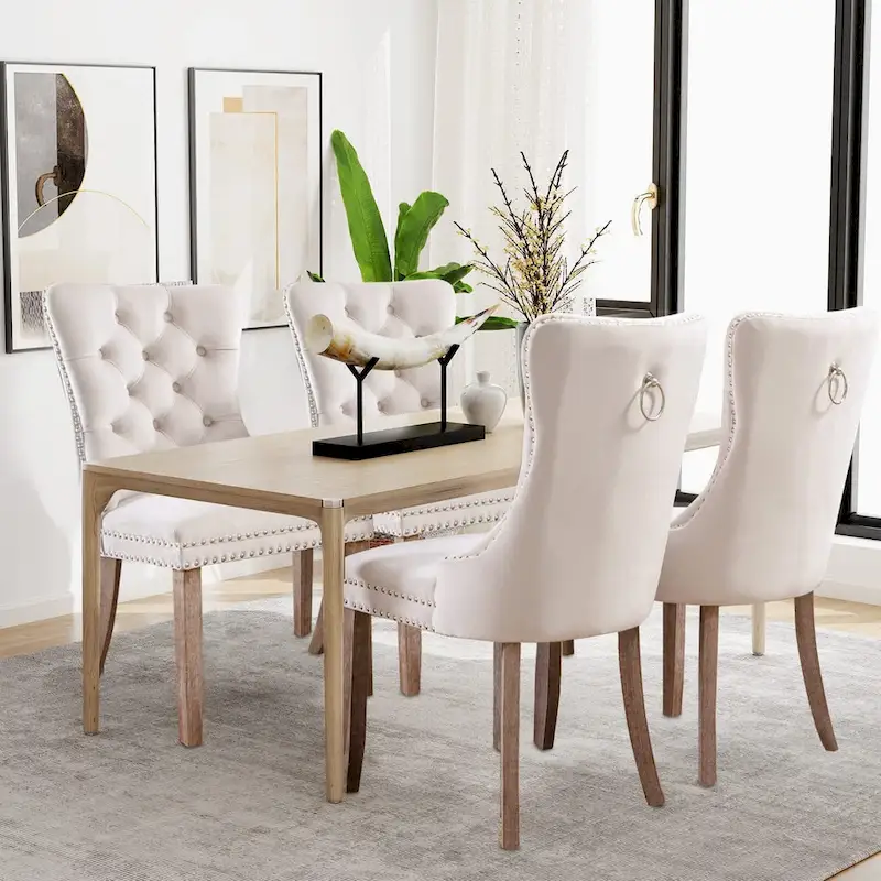 Dining Chairs Set of 6, Luxury Upholstered Velvet Kitchen Chairs Side Chair with Padded Seat Back and Solid Wood Legs